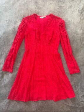 ALLSAINTS Red Textured Jacquard V-Neck Mini Dress Size 2